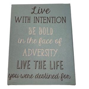Home Decor Blue Empowerment Canvas Sign “LIVE WITH INTENTION…” Decorative